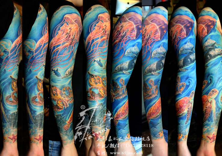 海洋世界花臂纹身图案