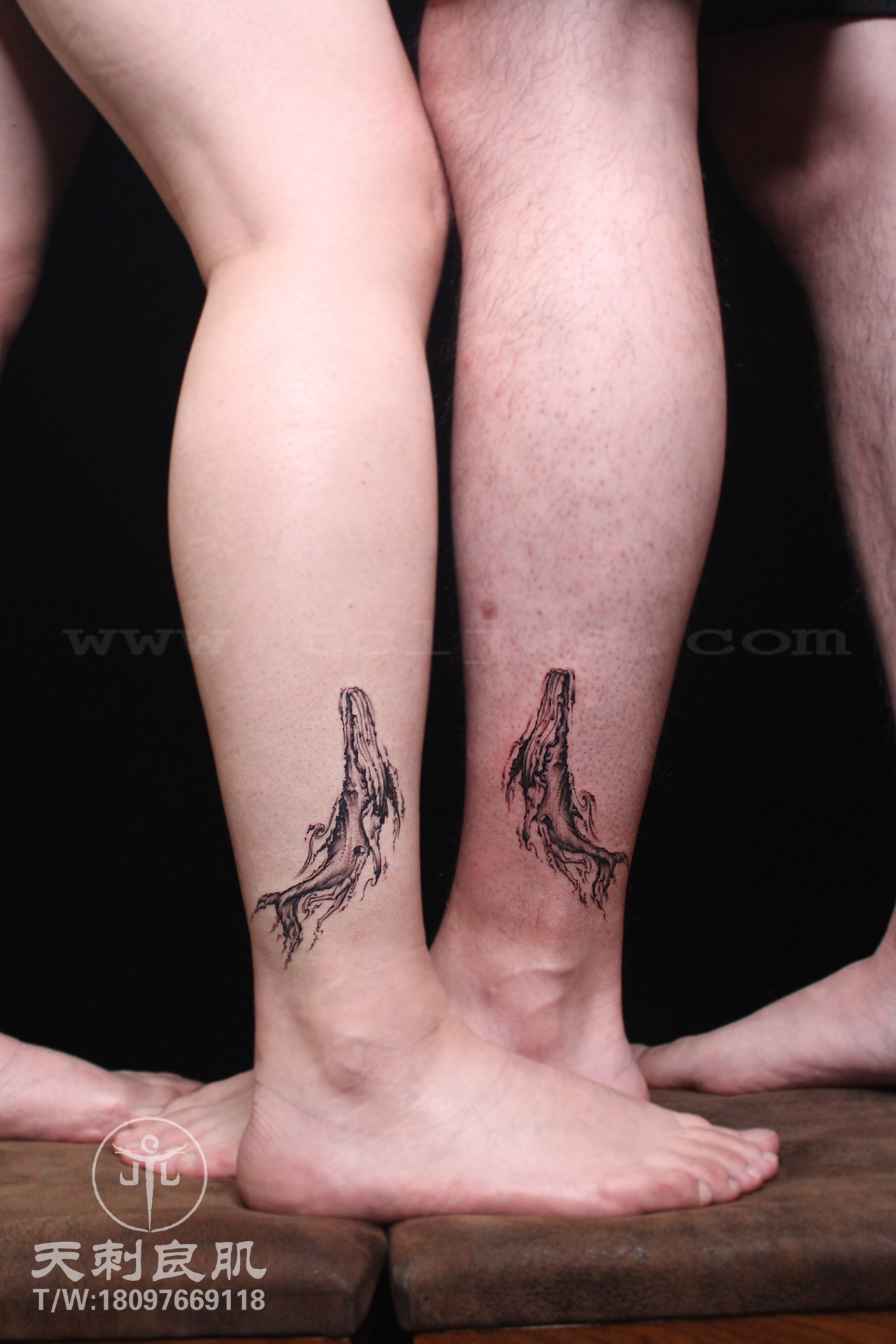 脚踝情侣纹身鲸鱼